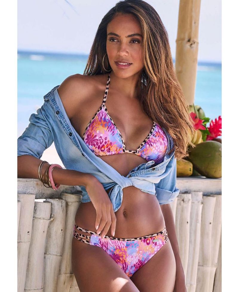 Women's Floral Print Leopard Triangle Bikini Top