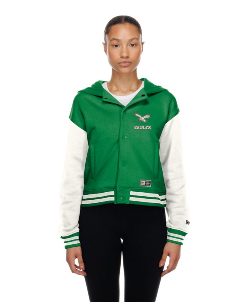 Women's Philadelphia Eagles Kelly Green Throwback Full-Snap Hooded Jacket