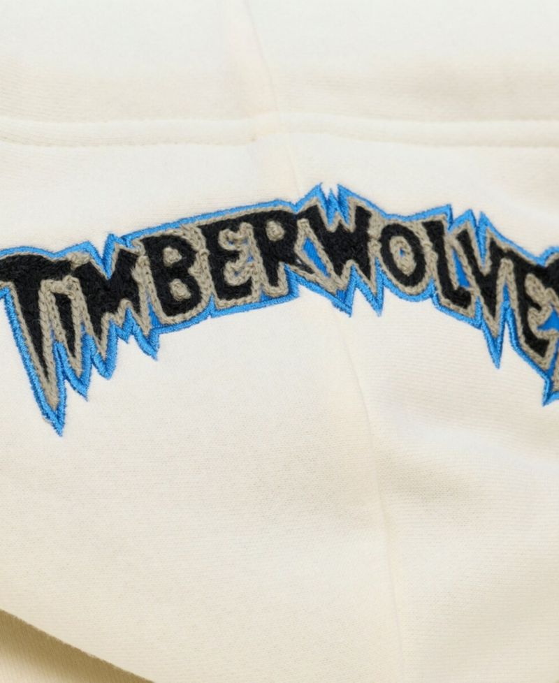 Men's Cream Minnesota Timberwolves Hardwood Classics Chainstitch Premium Fleece Hoodie