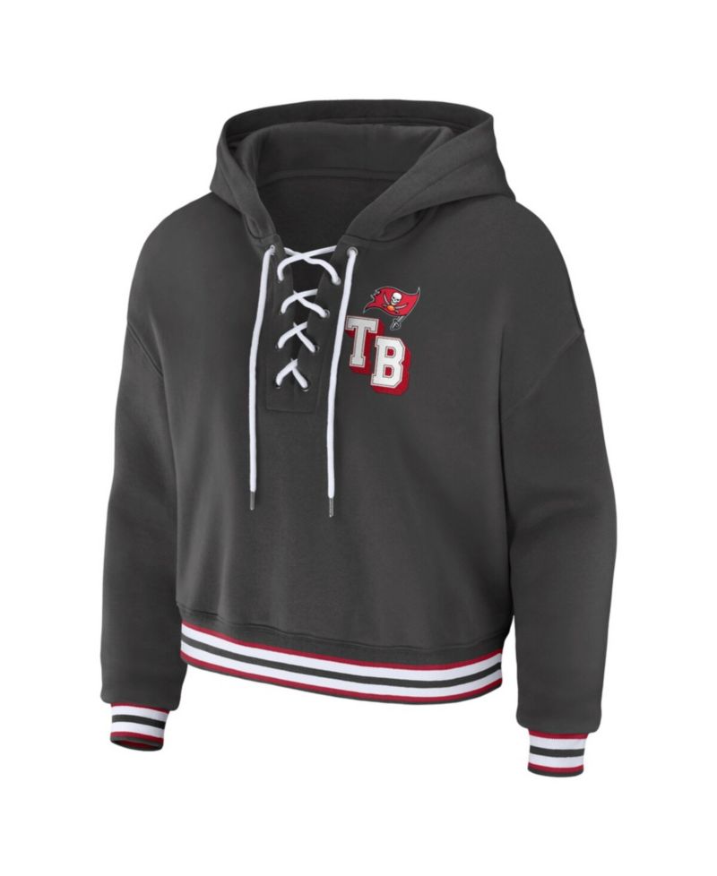 Women's Pewter Tampa Bay Buccaneers Lace-Up Pullover Hoodie