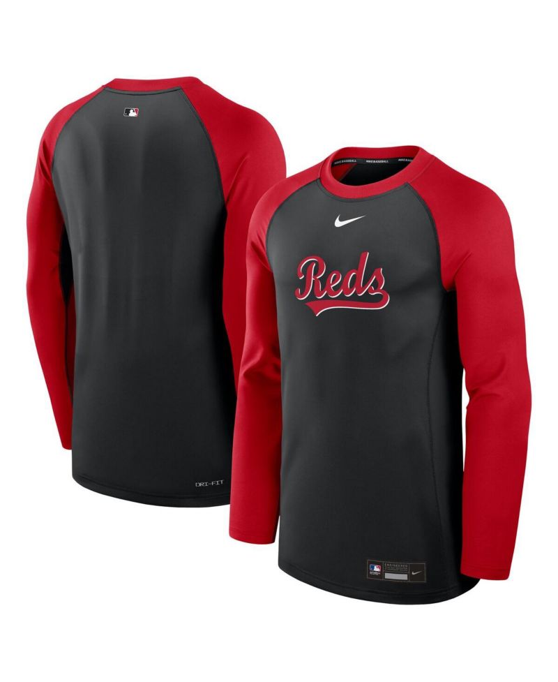 Men's Black/Red Cincinnati Reds Authentic Collection Game Time Raglan Performance Long Sleeve T-Shirt