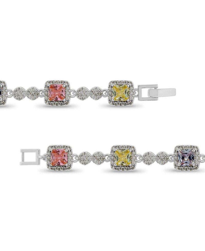 Lemon, Lavender, and Light Pink Colors with Clear Pave Halo and Cubic Zirconia Circle Tennis Bracelet