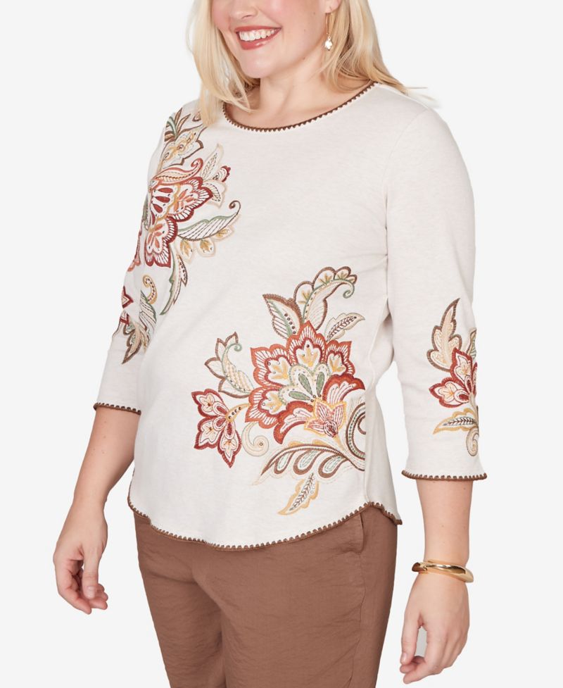 Women's Spice Market Asymmetrical Scroll Floral Round Hem Top