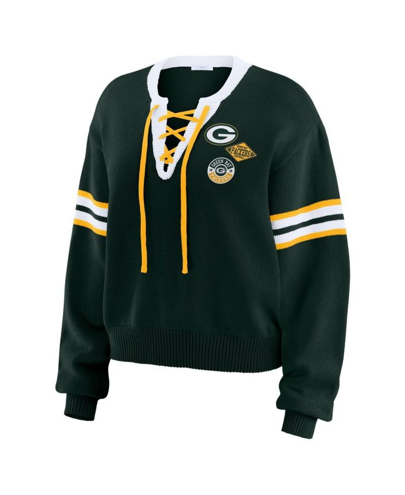 Women's Green Green Bay Packers Lace-Up Sweater