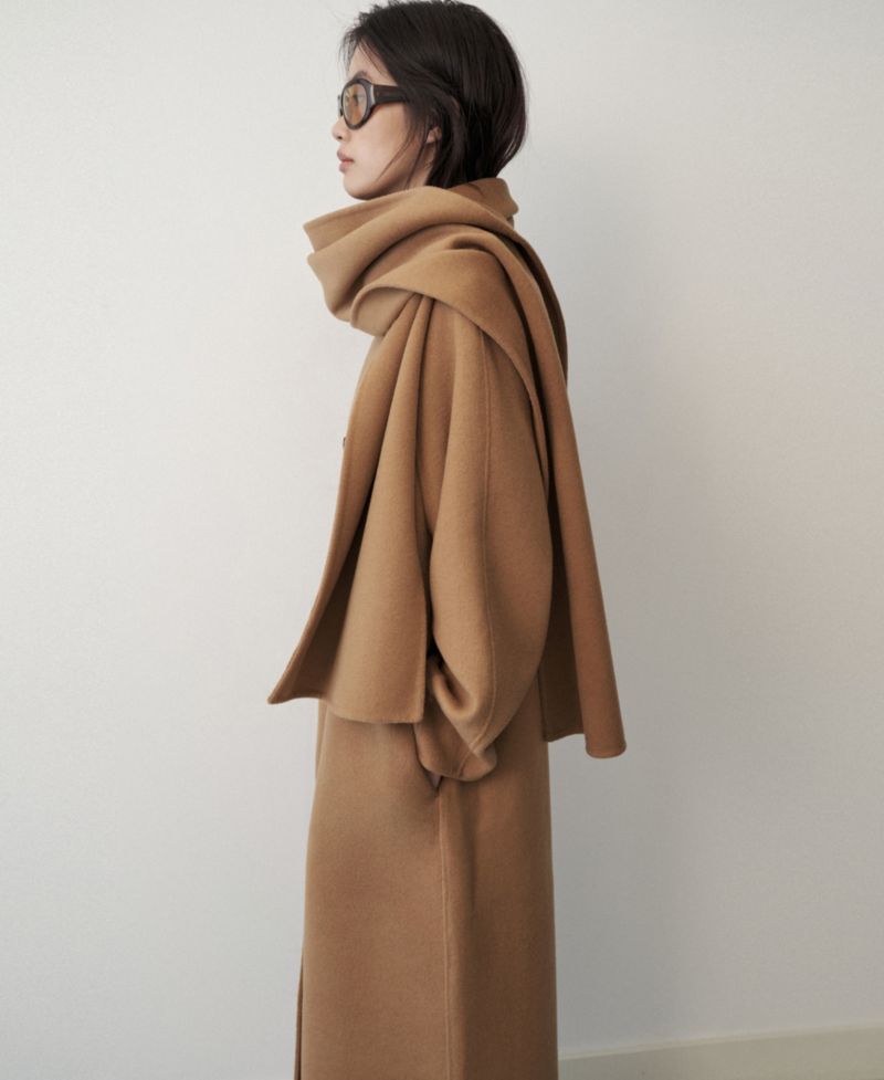 Women's Selection Wool-Blend Double-Breasted Detachable Scarf Coat