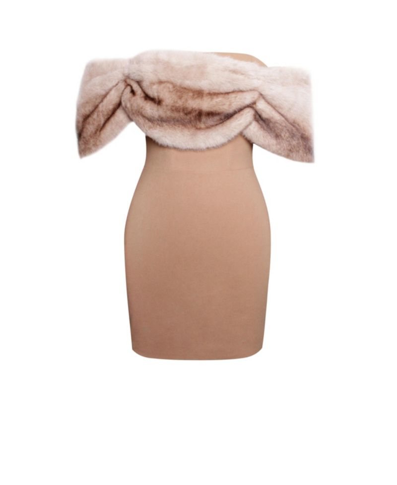 Women Nadira Off Shoulder Faux Fur Trim Mini Dress