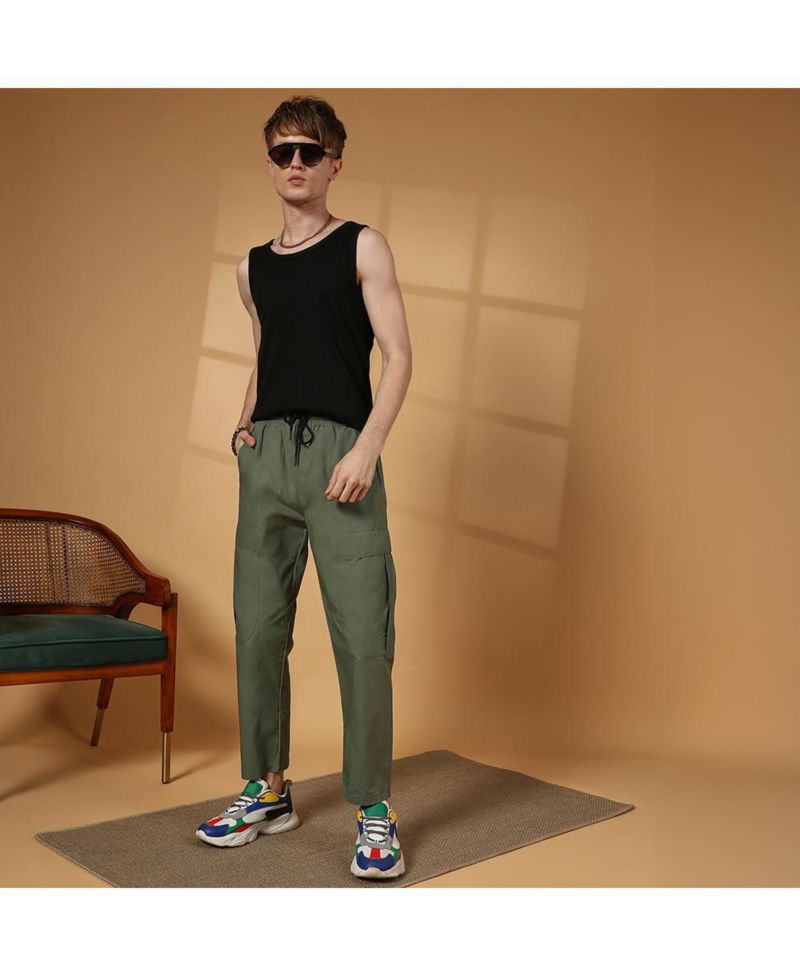 Men's Olive Green Solid Utility Trousers