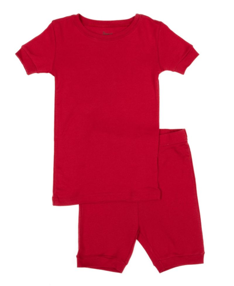 Kids Matching Family Two Piece Cotton Short Sleeve Shirt and Shorts Solid Color Pajamas 6-14
