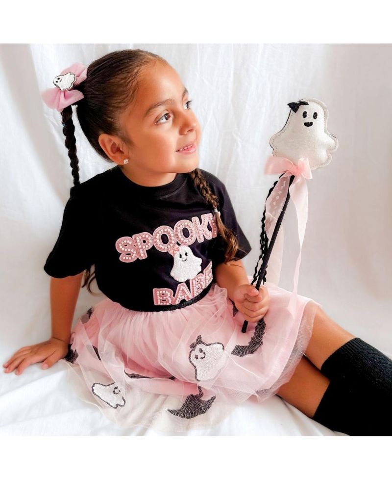 Little Girls Spooky Babe Patch Halloween Short Sleeve T-Shirt