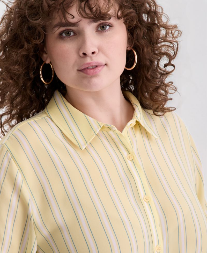 Trendy Plus Size Printed Bayside Cropped Silky Shirt