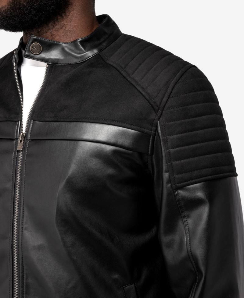 XRAY Men's Shiny PU Jacket With Faux Suede Detailing And Faux Shearling Lining