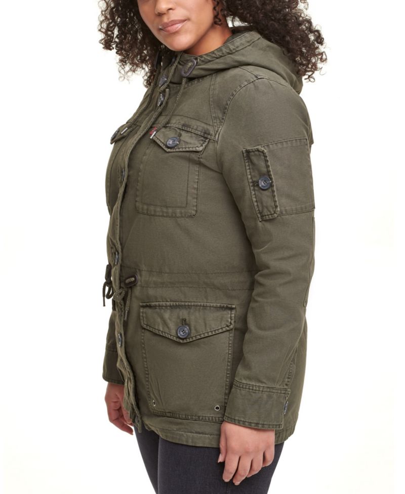Trendy Plus Size Hooded Military Jacket