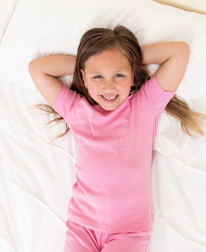 Kids Matching Family Two Piece Cotton Short Sleeve Shirt and Shorts Solid Color Pajamas 6-14