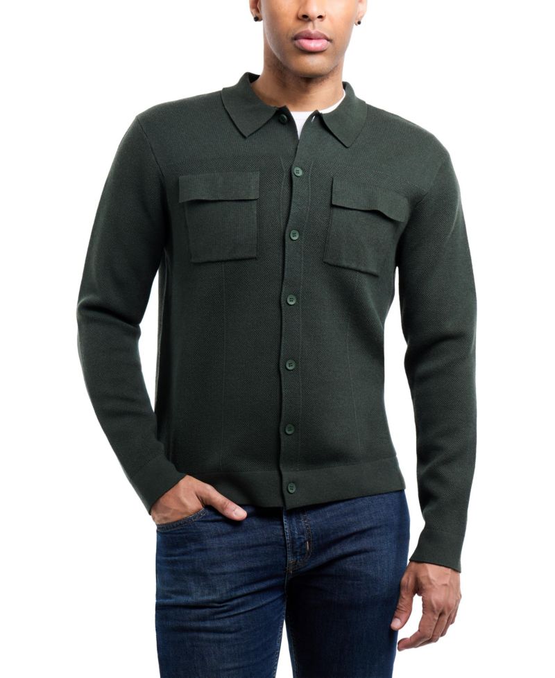 Men's Long Sleeve Sweater With Full Buttoned Two Patch Pockets