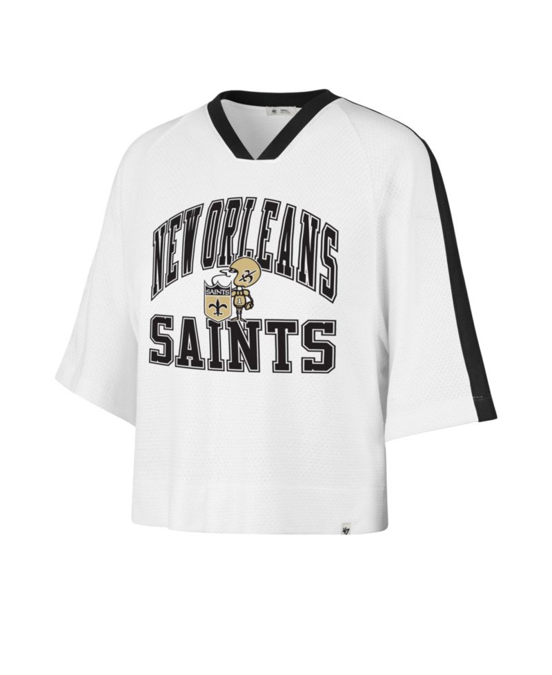 47 Brand Women's '47 White New Orleans Saints Big Overarch Drop Needle Raglan V-Neck T-Shirt