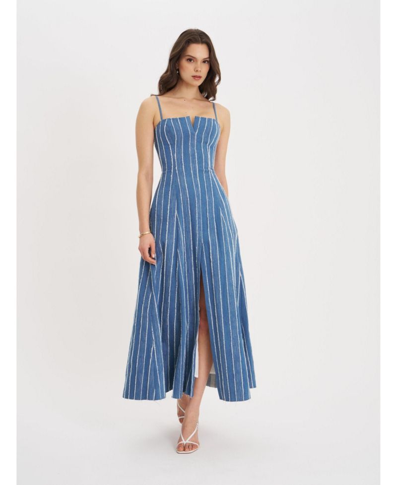 Women's Abygail Stripe Cotton Denim Maxi Dress