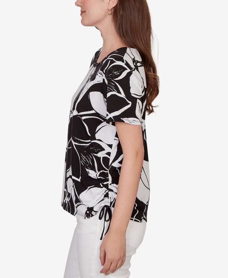 Petite Abstract Floral Embellished Side-Tie Top