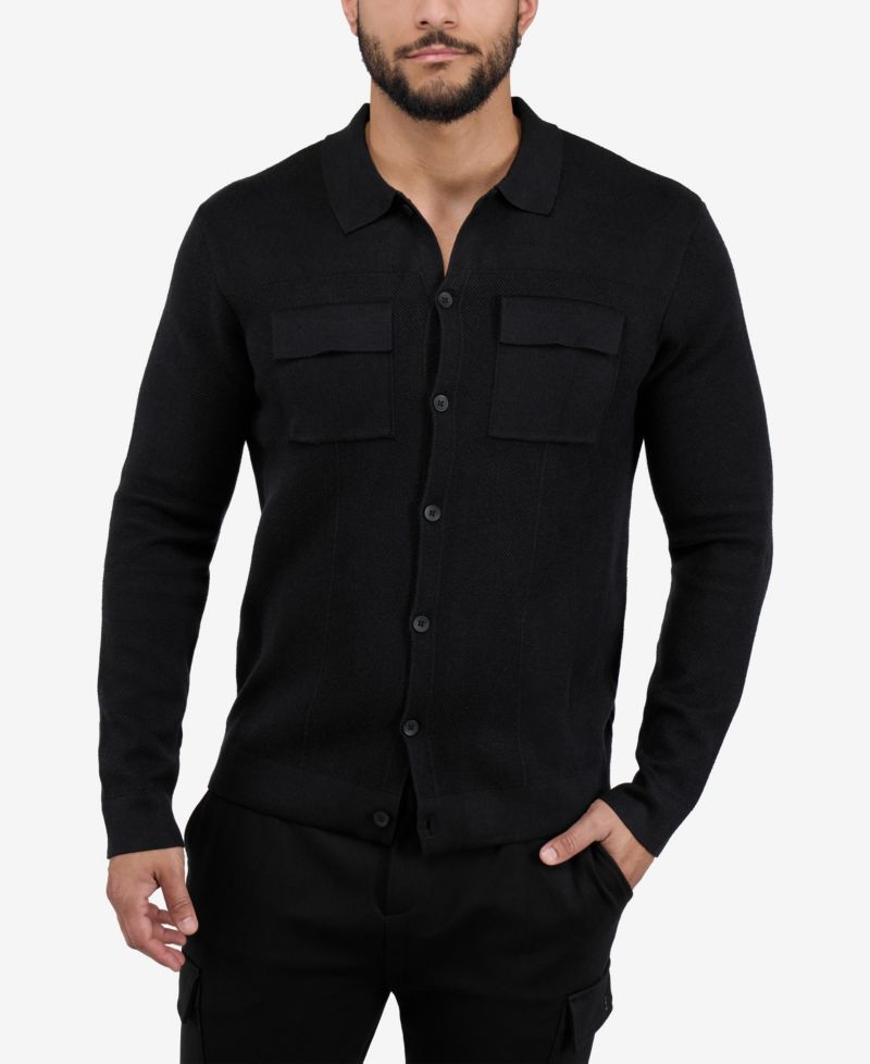 Men's Long Sleeve Sweater With Full Buttoned Two Patch Pockets