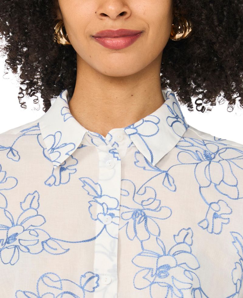 Women's Cropped Embroidered Button-Down Blouse
