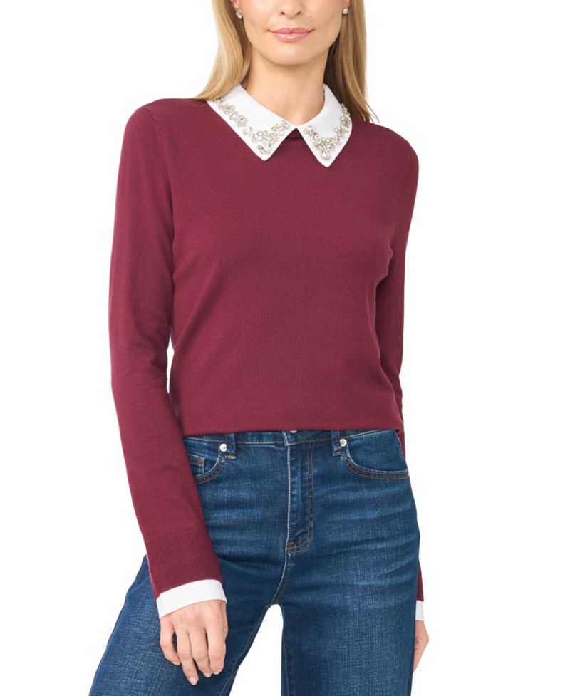 Women's Dupraz Jewel-Collar Long-Sleeve Sweater