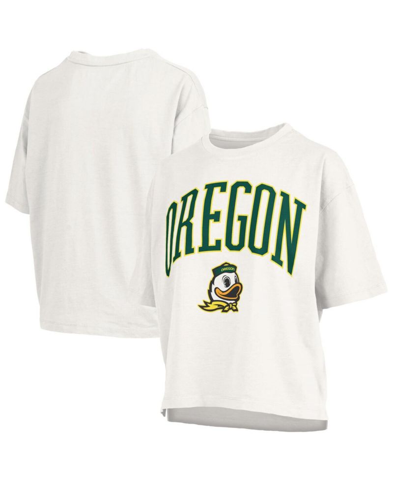Women's White Oregon Ducks Nelson Arch Over Logo Waist Length Oversized Slub T-Shirt