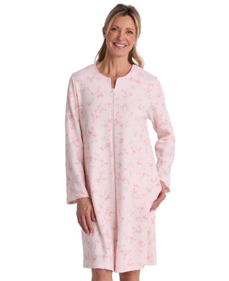Women's Zip-Front Floral Textured Knit Robe