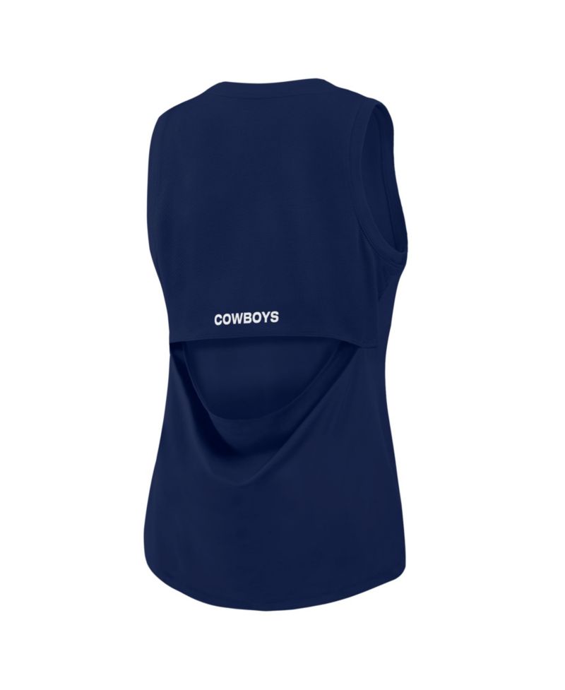 Women's Navy Dallas Cowboys Draped Mesh Back Performance&iquest; Tank Top