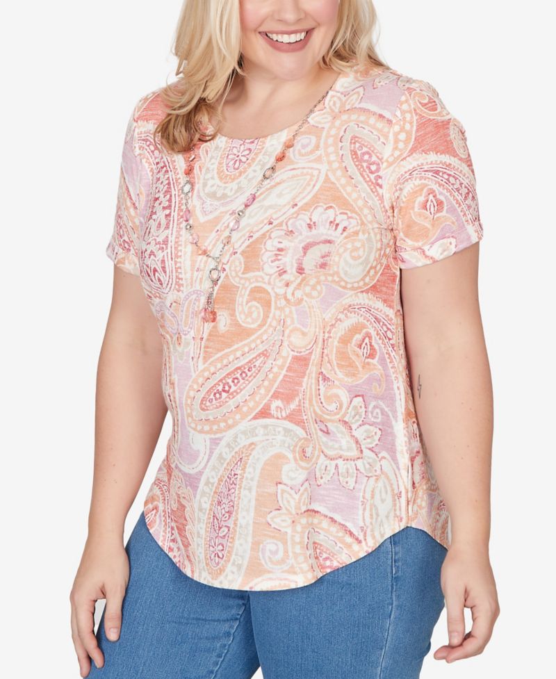 Petite Beachcomber Paisley Short-Sleeve T-Shirt with Necklace