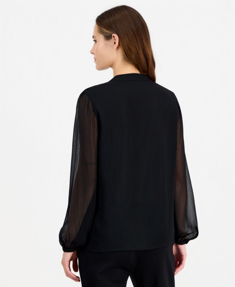 Women's Long-Sleeve Chiffon Ruffle Neck Blouse