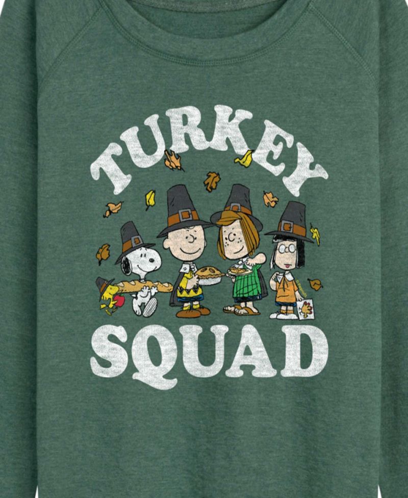 Plus Size Peanuts Gang Thanks Giving Turkey Squad French Terry Long Sleeve T-Shirt