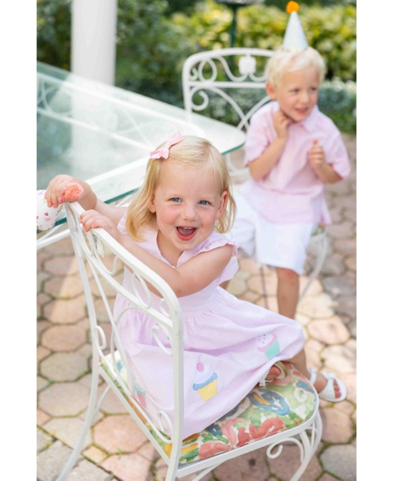 Little Girls Seersucker Dress with Cupcakes