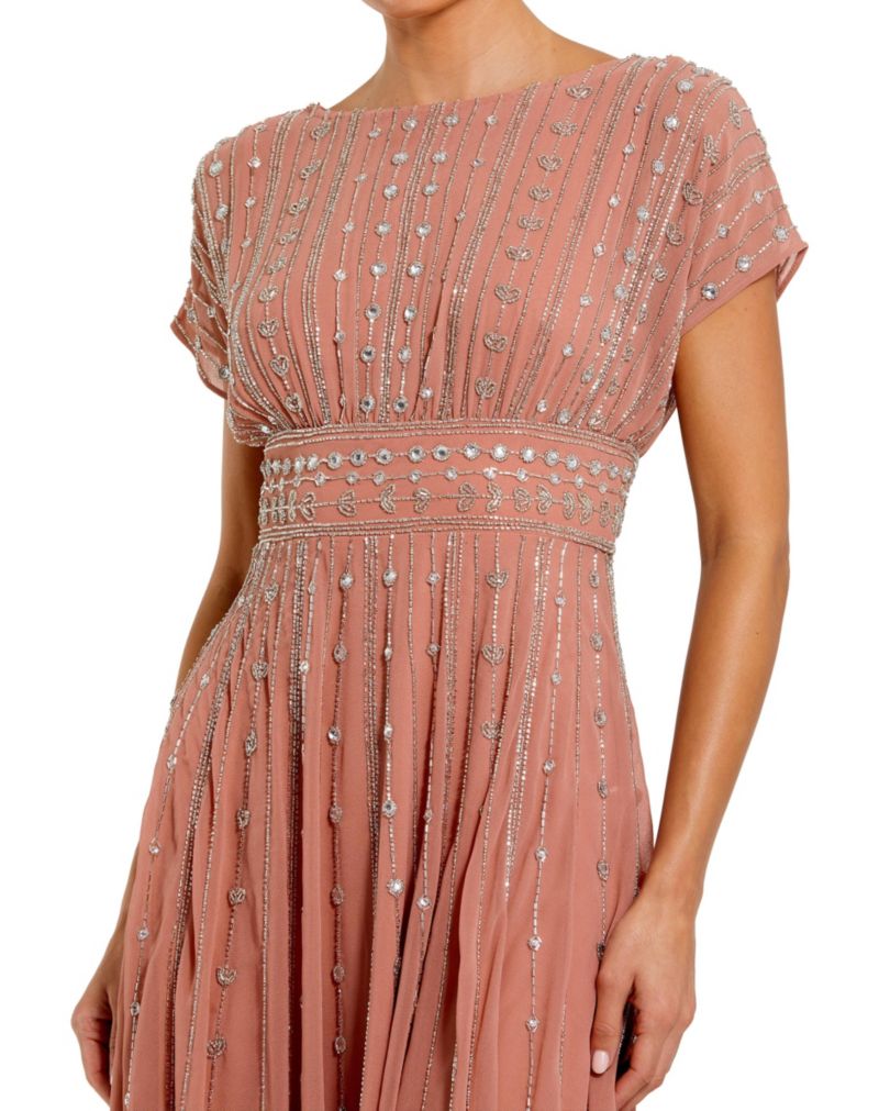 Women's Embellished Beaded Georgette Blouson A-Line Midi Dress