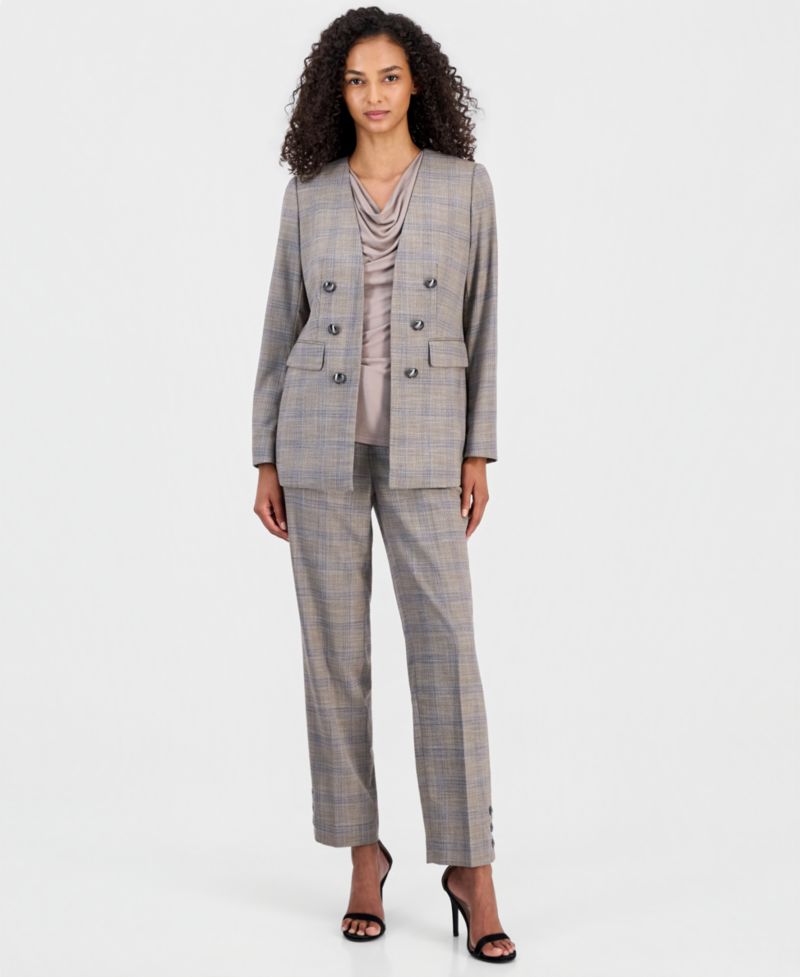 Women's Faux-Double-Breasted Jacket, Pleated Cowl-Neck Sleeveless Top & Mid-Rise Straight-Leg Ankle Pants