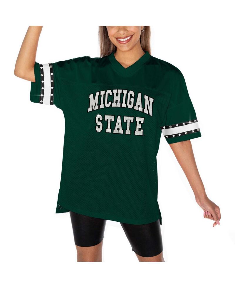 Women's Green Michigan State Spartans Until Kickoff Rhinestone Fashion T-Shirt