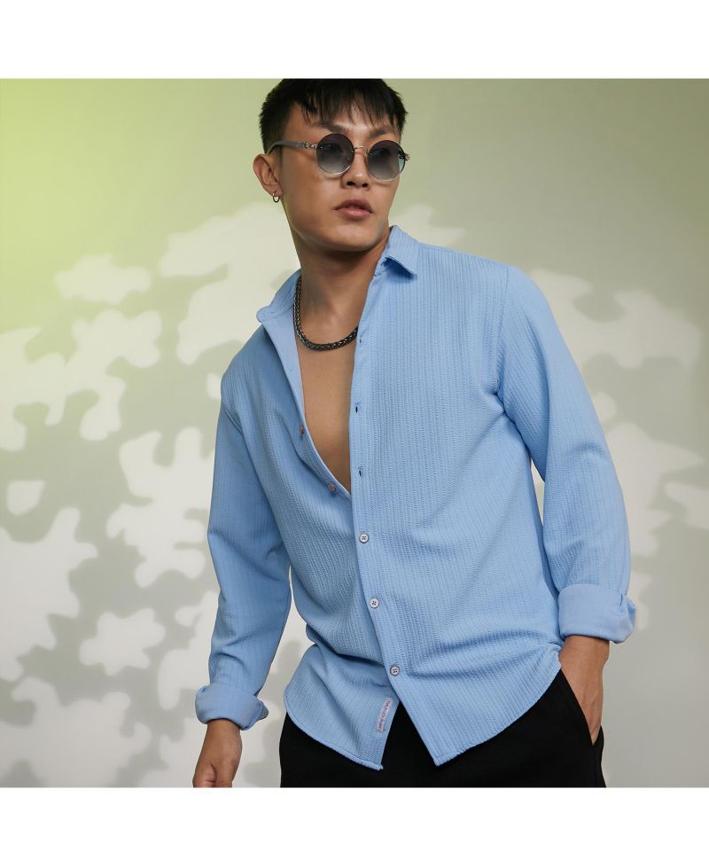 Men's Baby Blue Stripe-Creased Shirt