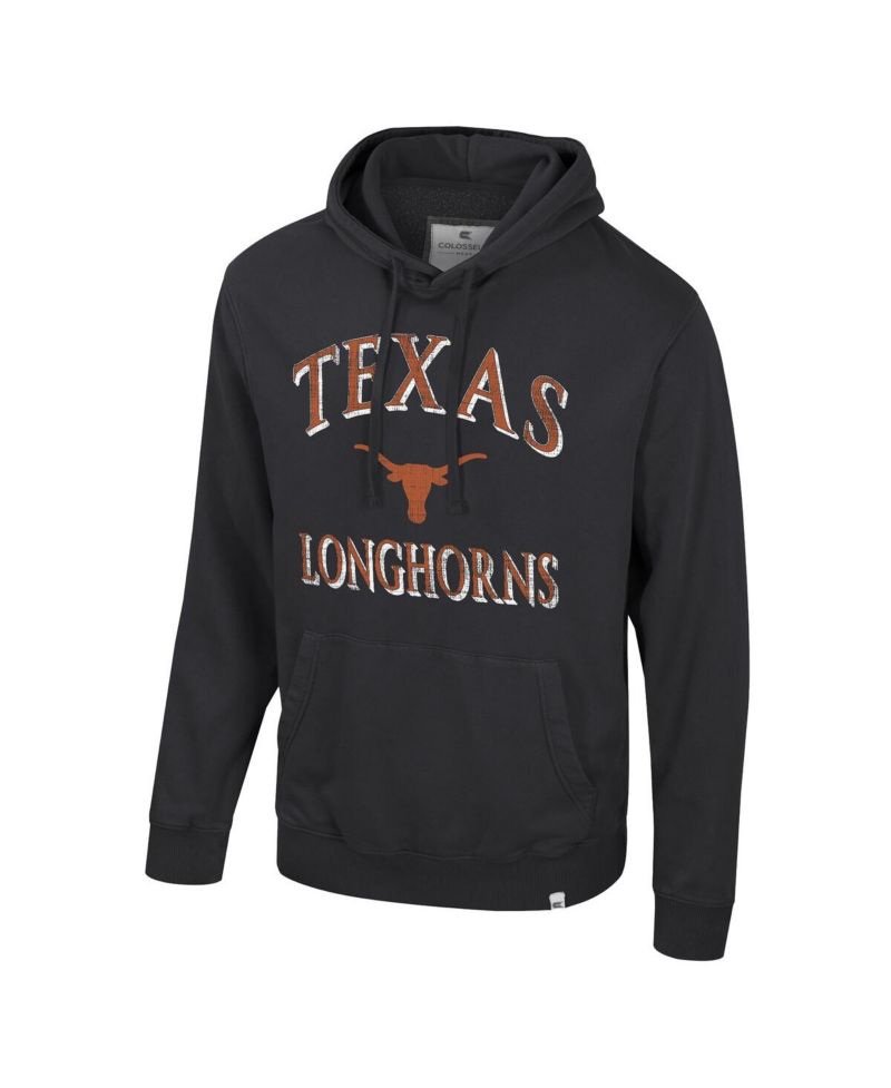 Men's Black Texas Longhorns Big & Tall Cap E-Tan Pullover Hoodie