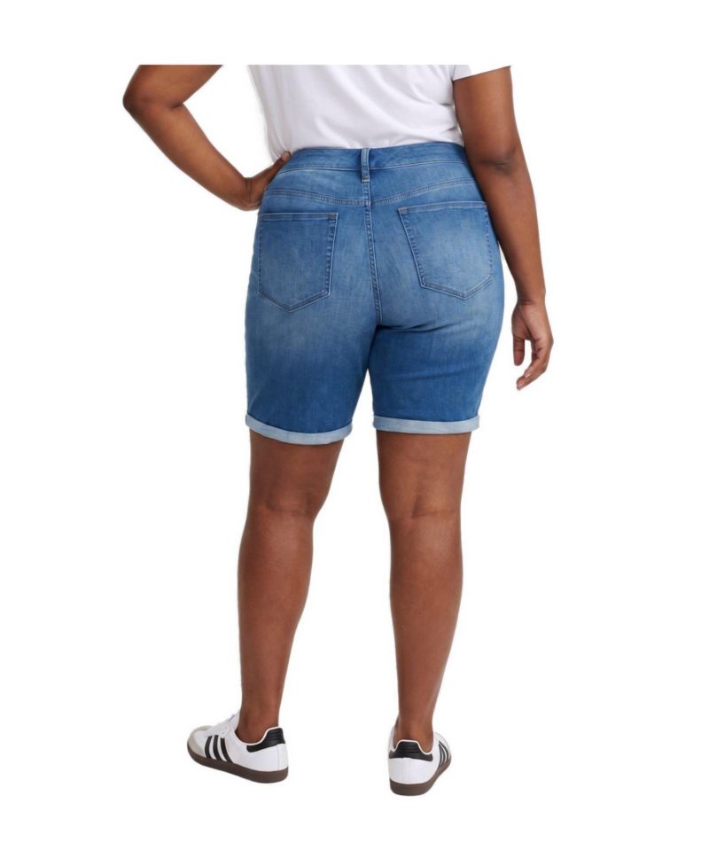 Plus Size Perfect High-Rise Denim Bermuda Shorts, 10" Inseam