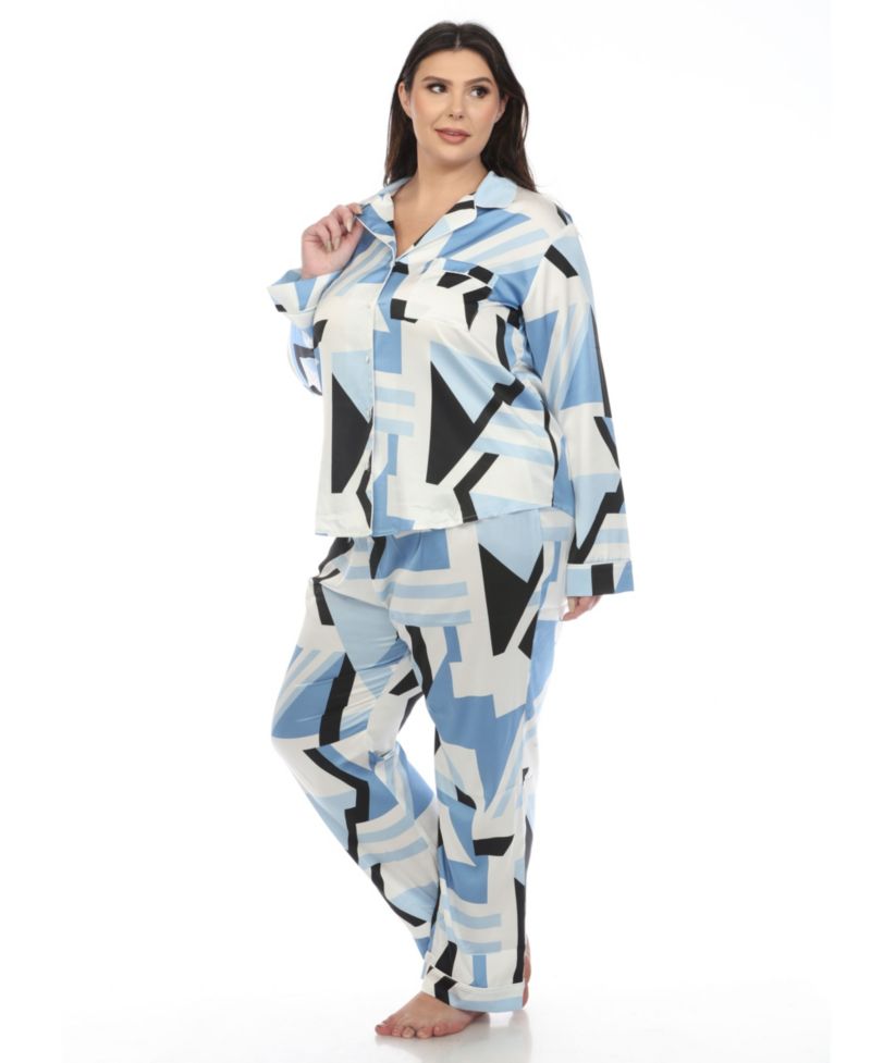 Plus Size Printed Satin Pajama Set