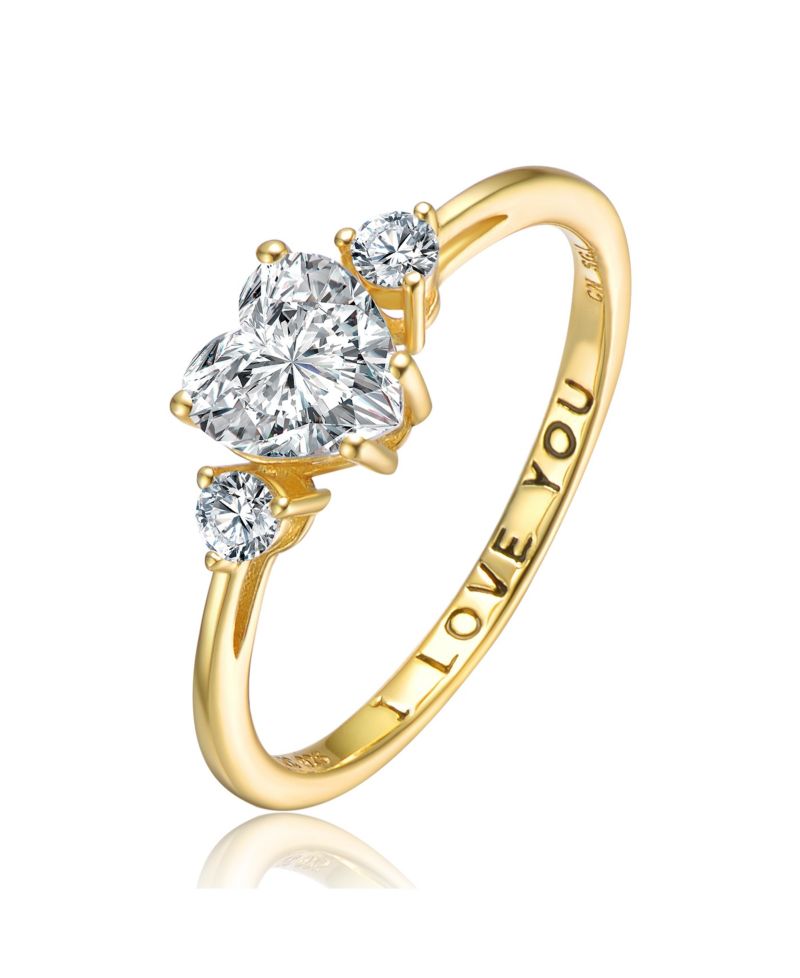 Dainty Sterling Silver CZ Three-Stone "I Love You" Slim Band Ring