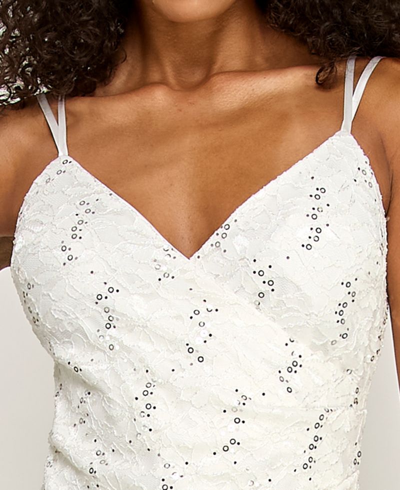 Juniors' Spaghetti Strap V-Neck Sequin Lace Midi Dress