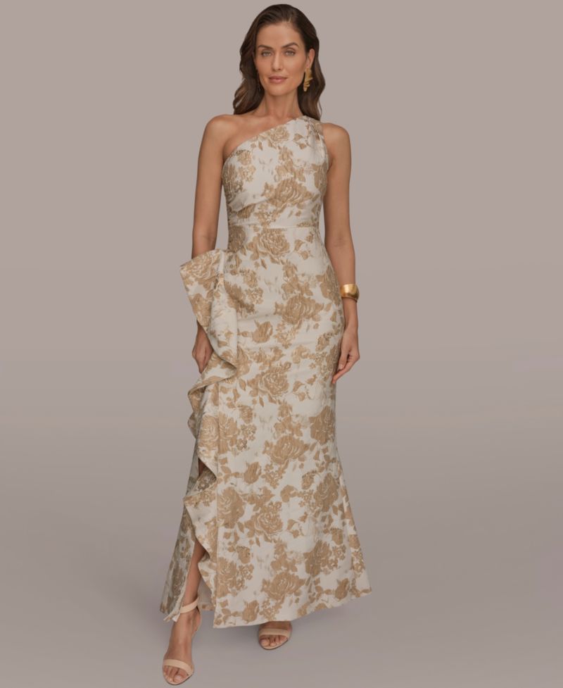 Petite Floral One-Shoulder Gown