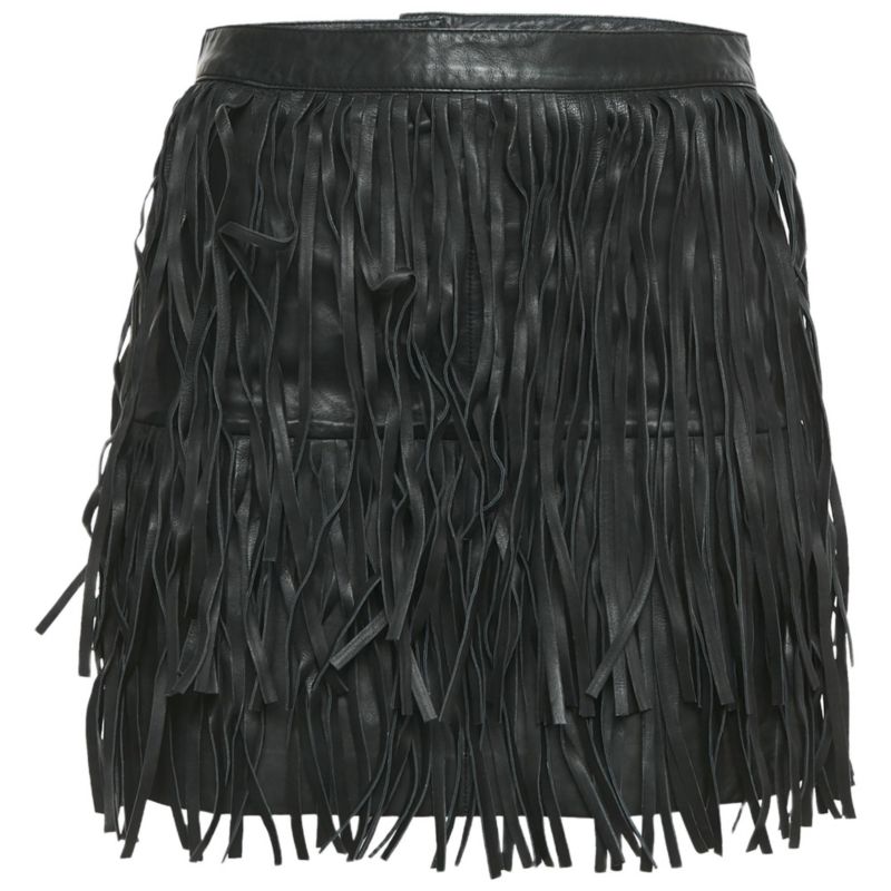 Women's Black Leather Fringed Mini Skirt