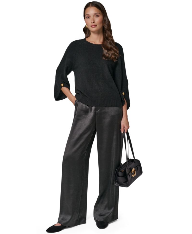 Women's Cashmere 3/4-Sleeve Tulip Crewneck Sweater
