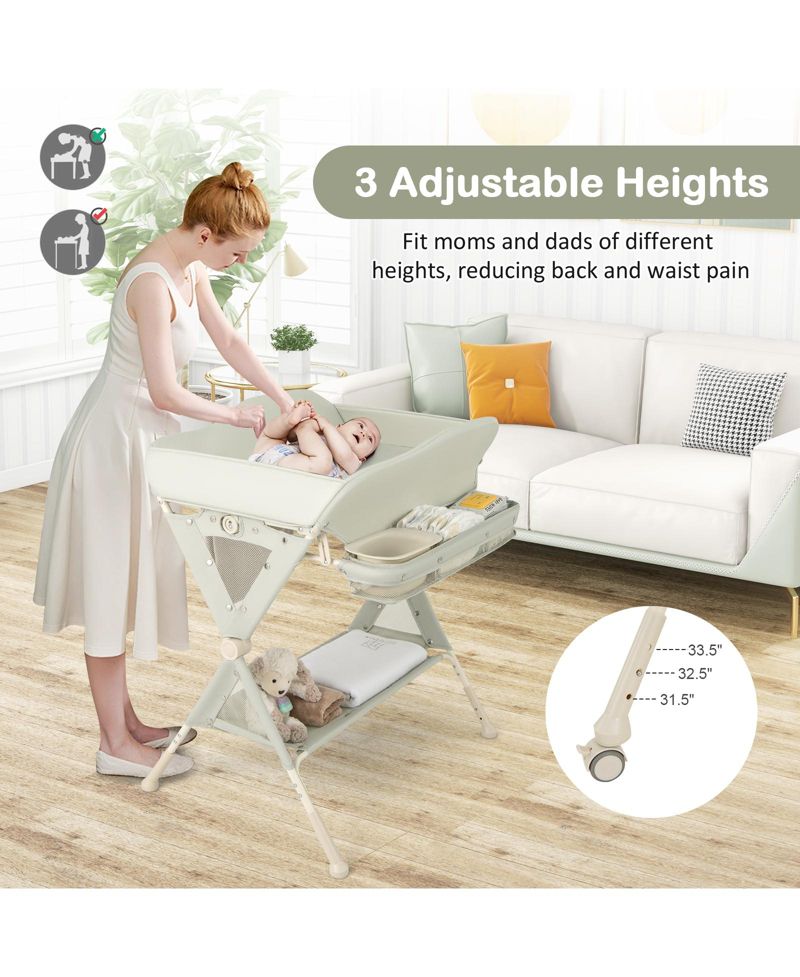 Baby Diaper Changing Table with Water Basin and Wheels