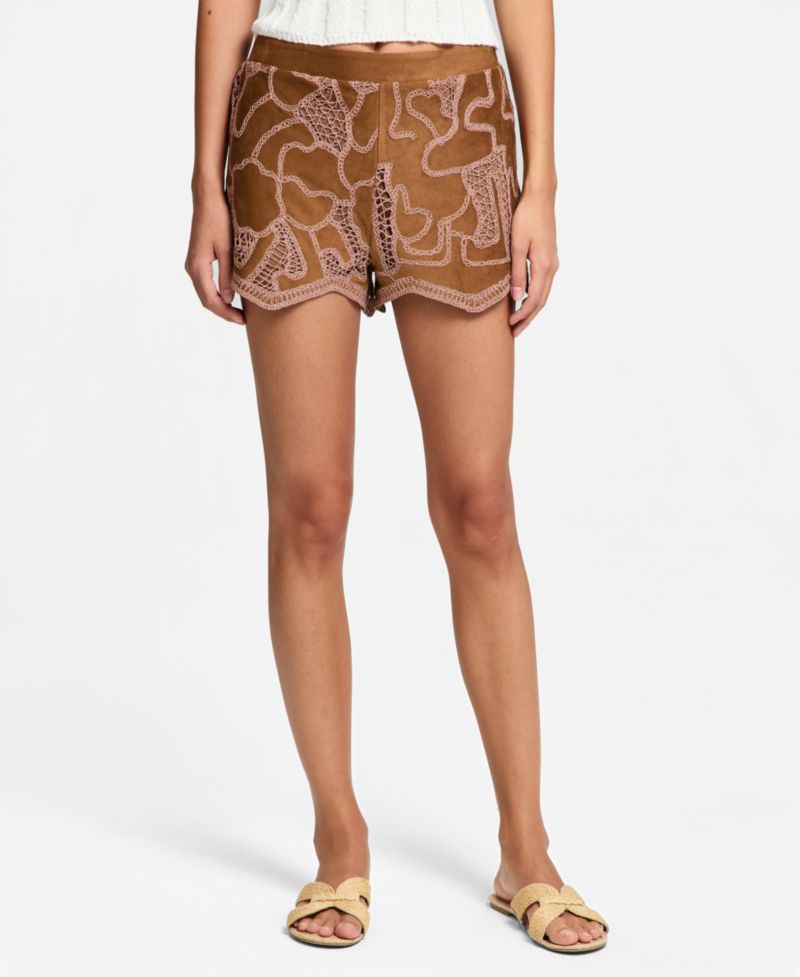 Women's Faux-Suede Crocheted Shorts