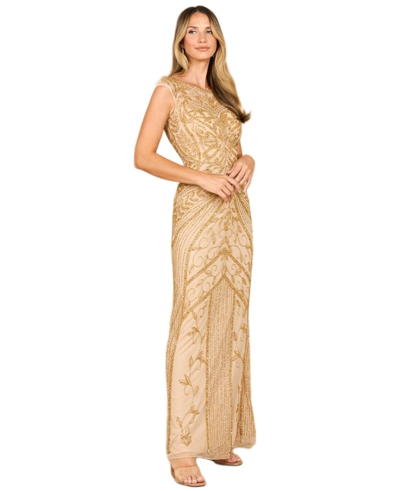 Women's Beaded Cap Sleeve Sheath Gown