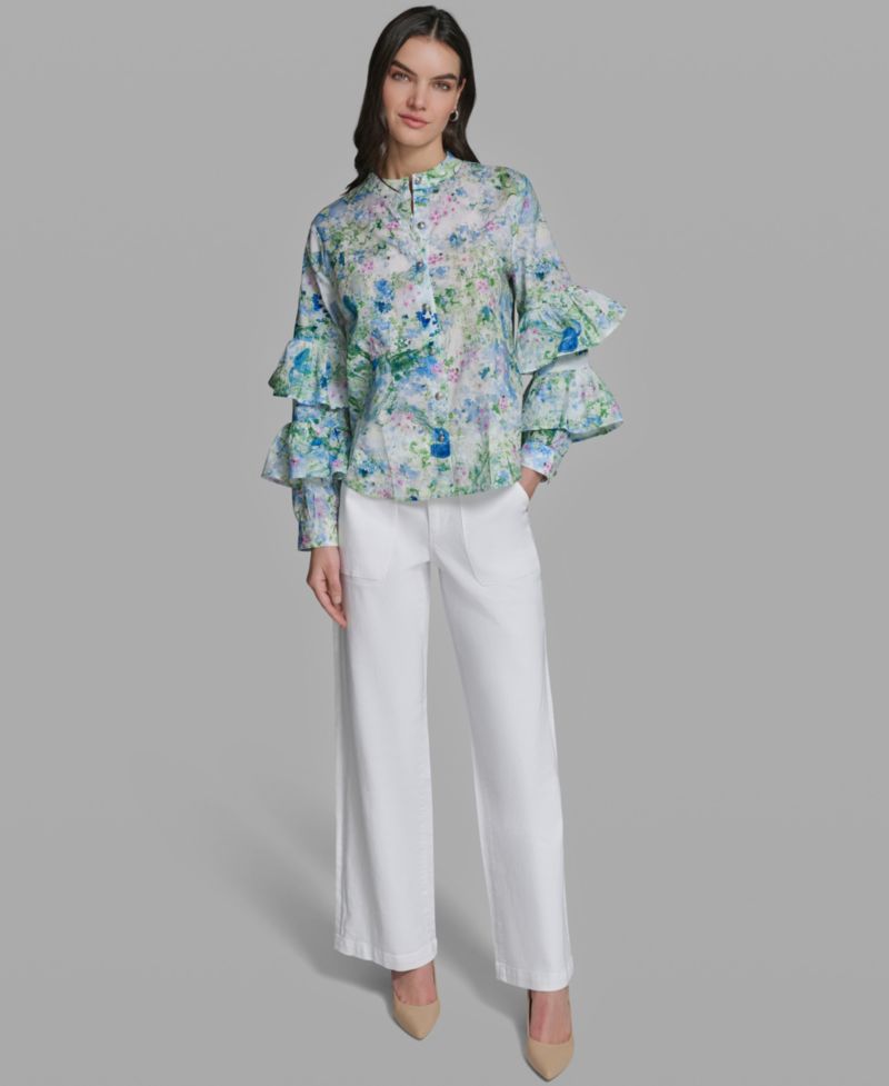 Women's Long-Sleeve Collared Printed Shirt