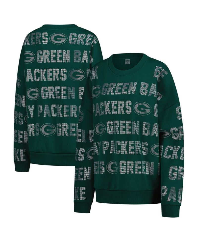 Women's Green Bay Packers Oversized Hype Era Rhinestone Text Sweatshirt
