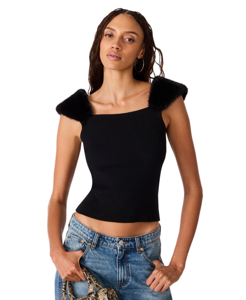 Women's Madelyn Sleeveless Square-Neck Faux Fur-Trim Sweater