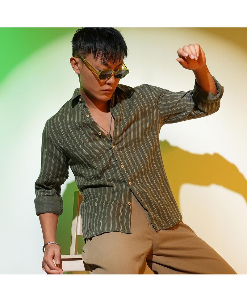 Men's Moss Green Halo Striped Shirt